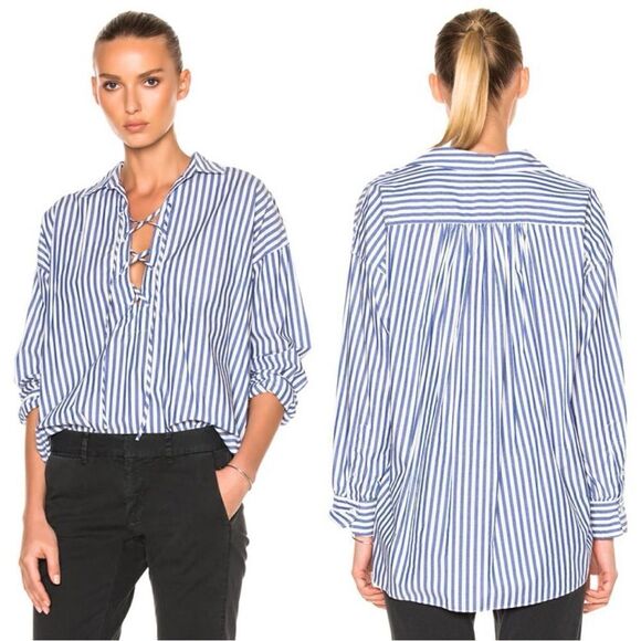 Nili Lotan Shiloh Lace Up Striped Top - Picture 1 of 6